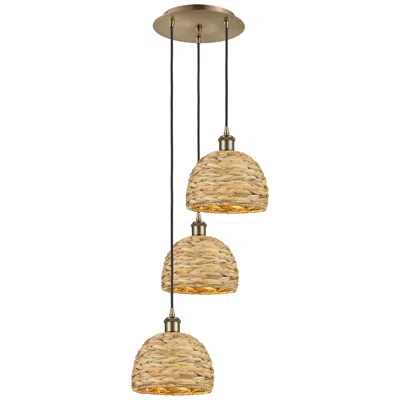 Innovations Lighting Woven Rattan 18.5"w 3 Light Antique Brass Corded Multi Pendant