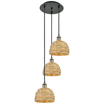 Innovations Lighting Woven Rattan 18.5"w 3 Light Black Brass Corded Multi Pendant