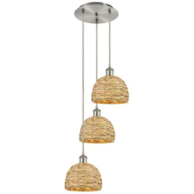 Innovations Lighting Woven Rattan 18.5"w 3 Light Brushed Satin Nickel Corded Multi Pendant