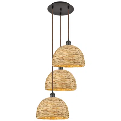 Innovations Lighting Woven Rattan 18.5"w 3 Light Oil Rubbed Bronze Corded Multi Pendant