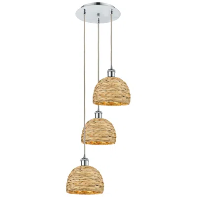 Innovations Lighting Woven Rattan 18.5"w 3 Light Polished Chrome Corded Multi Pendant