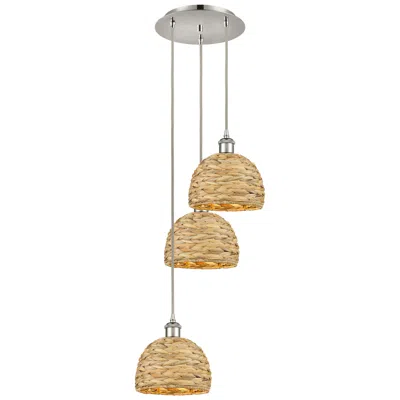 Innovations Lighting Woven Rattan 18.5"w 3 Light Polished Nickel Corded Multi Pendant