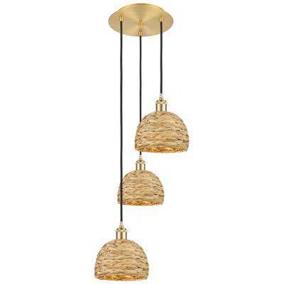 Innovations Lighting Woven Rattan 18.5"w 3 Light Satin Gold Corded Multi Pendant