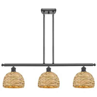 Innovations Lighting Woven Rattan 36"w 3 Light Matte Black Stem Island Light W/ Natural Sha