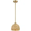 Innovations Lighting Woven Rattan 8" Wide Satin Gold Stem Hung Pendant With Natural Shade In Gold
