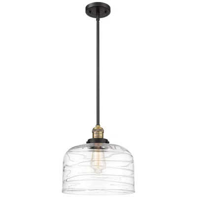 Innovations Lighting X-large Bell 12" Black Antique Brass Mini Pendant W/ Clear Deco Swirl