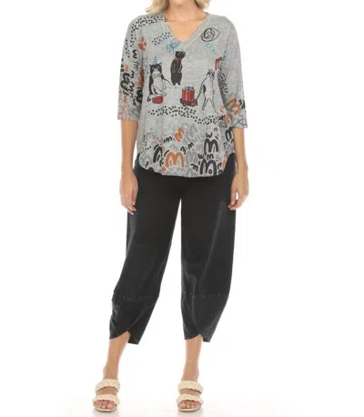 Inoah Cat Print Shirt In Heather Grey