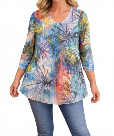 Inoah Palm Tree Print Mesh Top In Multi Color