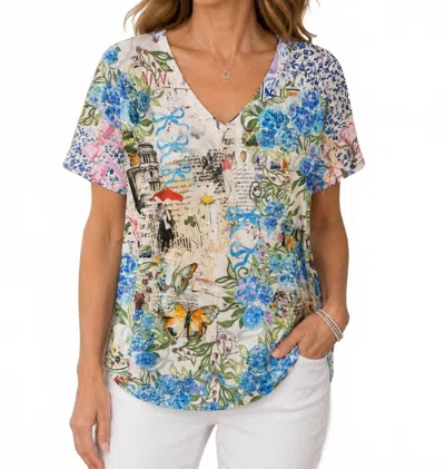 Inoah Print V-neckline Top In Postage Tour In Blue