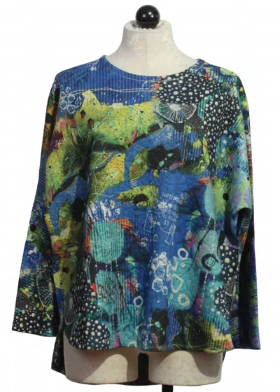 Inoah Women's Hi Lo Dolman Long Sleeve Crew Top In Marine In Blue