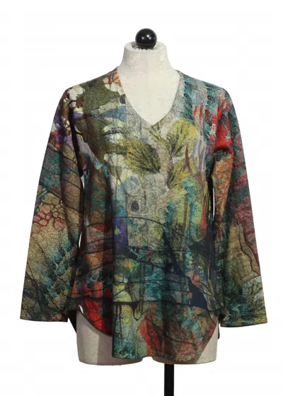 Inoah Women's Long Sleeve V-neck Curved Hem Top In Cozy Autumn In Multi