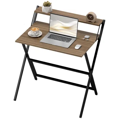 Inoleesk Folding Computer Desk, 32" Foldable Desk With Monitor Shelf For Small Space, Home Office, Study, Eas