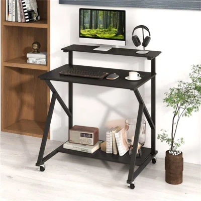 Inoleesk Mobile Standing Desk, 28.5"-44.2" Gas-spring Height Adjustable Sit-stand Desk, 360° Swivel Wheels (2