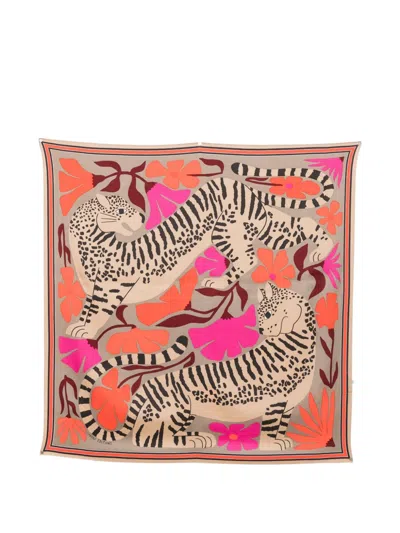 Inoui Editions Animal-print Floral Scarf In Neutral