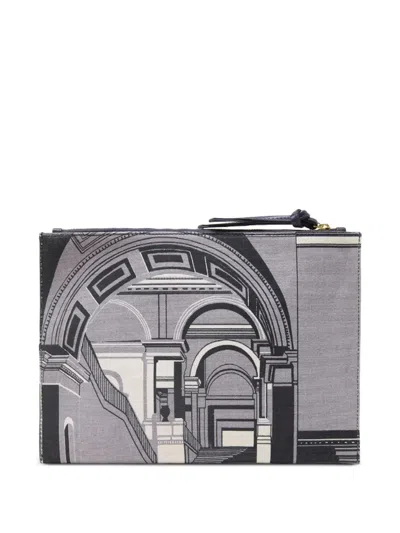 Inoui Editions Architecture-print Pouch In Gray