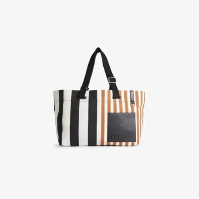 Inoui Editions Cabas Strap Tote Bag In Bicolor Stripe In Black