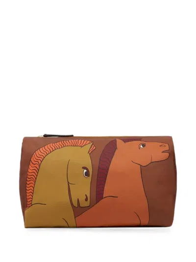 Inoui Editions Cavale Horse-print Make Up Bag In Brown