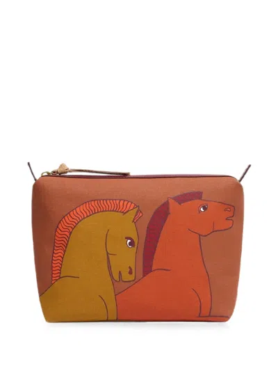Inoui Editions Cavale Horse-print Make-up Bag In Brown