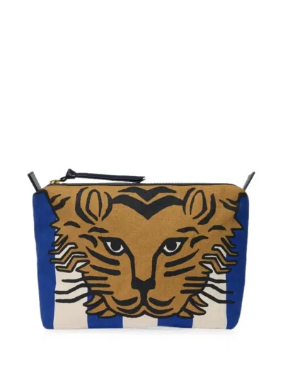 Inoui Editions City Tasca Baldo Tiger-print Make-up Bag In Blue
