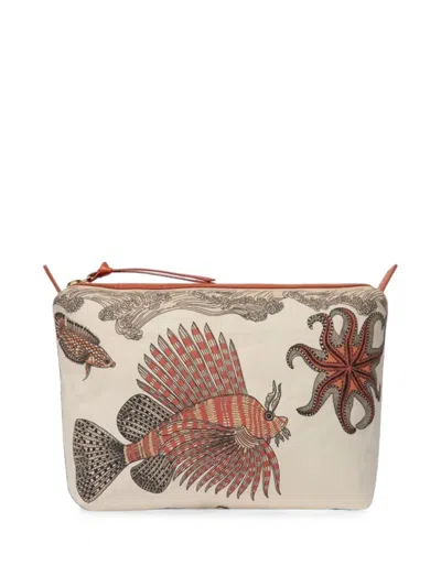 Inoui Editions City Tasca Poseidon-print Makeup Bag In Brown