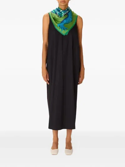 Inoui Editions Crocodile-print Square Scarf In Green