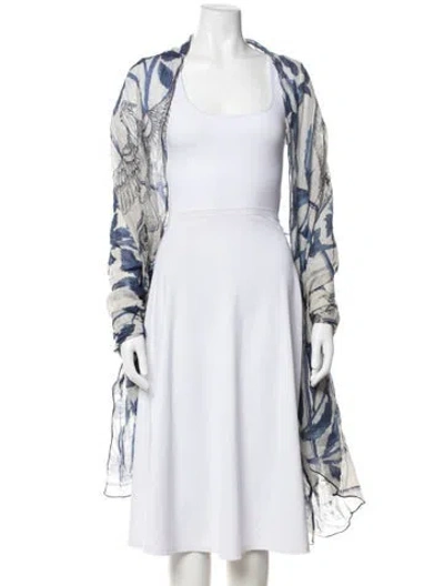 Pre-owned Inoui Editions Floral Print Scarf In Blue/grey