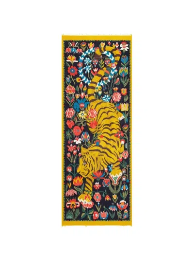 Inoui Editions Jorgen Tiger-print Floral-pattern Scarf In Black
