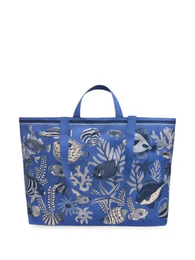 Inoui Editions Large Neptune Fish-print Tote Bag In Blue
