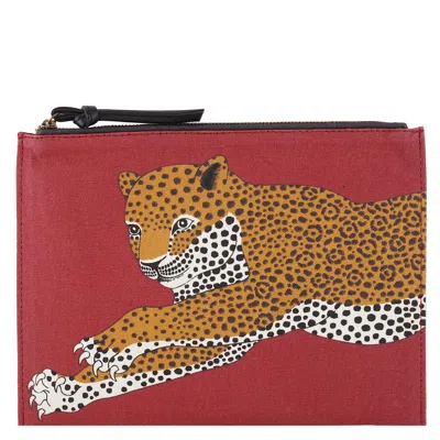 Inoui Editions Leaping Leopard Canvas Pouch In Animal Print
