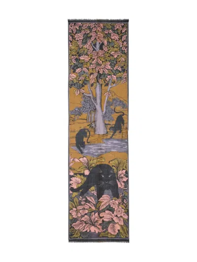 Inoui Editions Panthere Floral Scarf In Orange