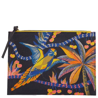 Inoui Editions Parrot Tropical Print Pouch In Black
