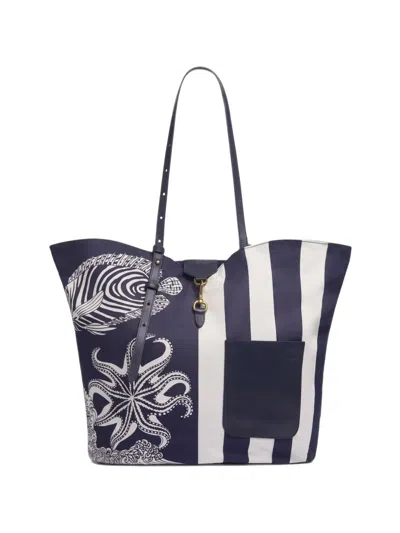 Inoui Editions Poseidon-print Striped Tote Bag In Blue