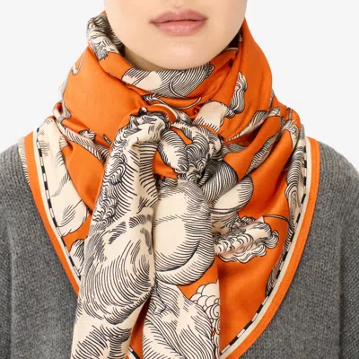 Inoui Editions Scarf 130 - Silk Modal In Astrologie Orange