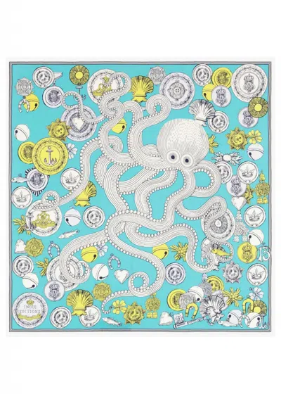 Inoui Editions Women's Carre 65 Octopus Scarf In Turquoise In Blue