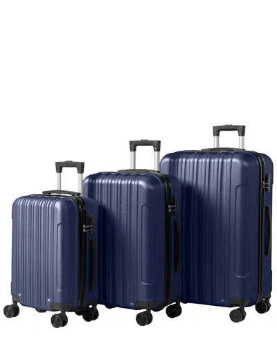 Inq Products 3pc Abs Trolley Case Set With Non-tsa Customs Lock & Detachable Wheels In Blue