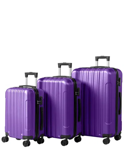 Inq Products 3pc Frosted Abs Trolley Case Set With Non-tsa Customs Lock & Detachable Wheels In Purple