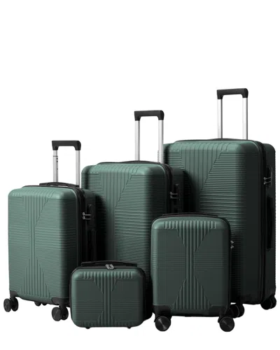 Inq Products 5pc Trolley Case Set With Non-tsa Customs Lock In Green