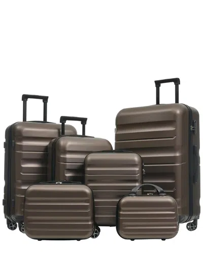 Inq Products 6pc Abs Hardshell Luggage Set With Dual Spinner Wheels In Brown