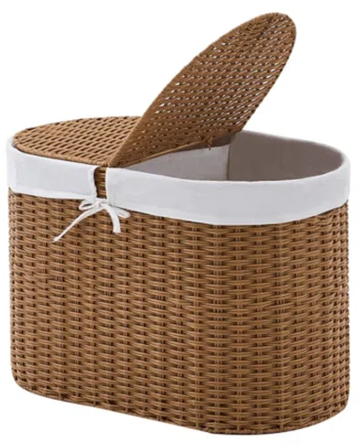 Inq Products Oval Laundry Hamper With Lid In Brown