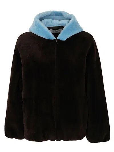 Inès & Maréchal Hooded Bicolor Shearling Jacket For Women In Multicolour