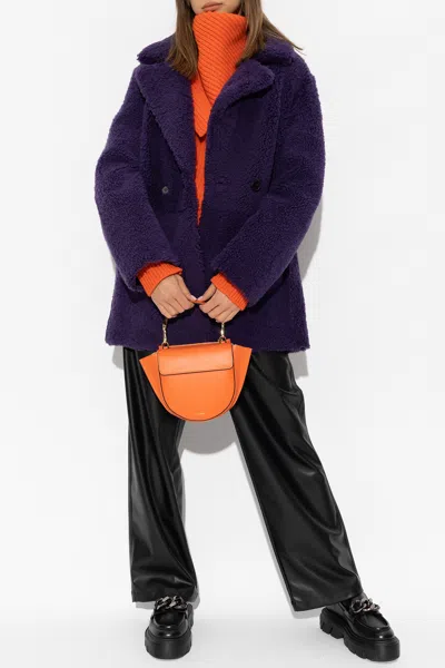 Inès & Maréchal Shearling Double-breasted Coat In Purple