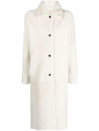 Inès & Maréchal Shearling Single-breasted Coat In White