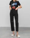 Insane Gene Dani Crop Raw Hem High Rise Straight Jeans In Black In Black