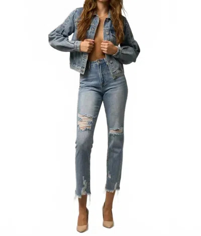 Insane Gene Puff Sleeve Denim Jacket In Medium Wash In Blue