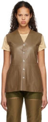 Inscrire Khaki Paneled Leather Vest In Khaki