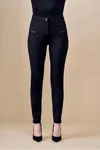 Insight Bcp101a72 Solid Scuba Pants With Slanted Zipper Trim In Black In Black