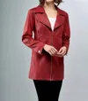 Insight Faux Long Vegan Leather Jacket In Cranberry In Pink
