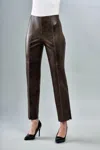 Insight Faux Vegan Leather Seamed Pant In Brown In Brown
