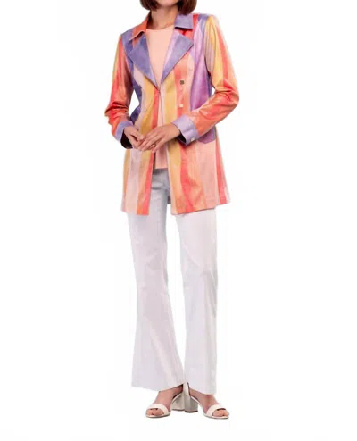 Insight Lina Liquid Shades Of Color Metallic Vegan Leather Long Jacket In Multi In Brown