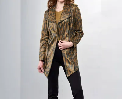 Insight Liquid Print Long Metal Jacket In Sage Leopard In Brown